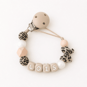 Speenkoord met naam ‘Loïs' -  perzik / Leopard