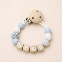 Speenkoord met naam ‘Mees’ - Baby blauw