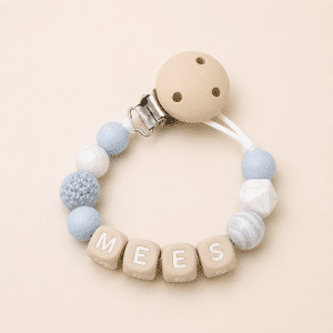 Speenkoord met naam ‘Mees’ - Baby blauw
