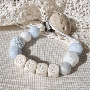 Speenkoord met naam ‘Mees’ - Baby blauw