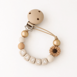 Speenkoord met naam ‘Liva' - Goud/mocca/beige