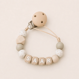 Speenkoord met naam ‘Saar' - Flower/lichtgroen/beige