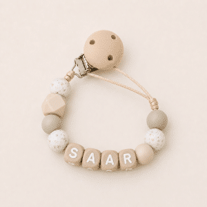 Speenkoord met naam ‘Saar' - Flower/lichtgroen/beige