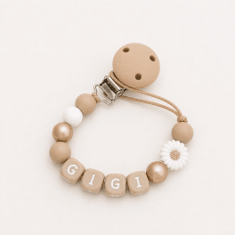 Speenkoord met naam ‘Gigi’ - Rose goud/wit/beige