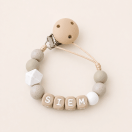 Speenkoord met naam ‘Siem’ -  Grijs/beige/zacht groen