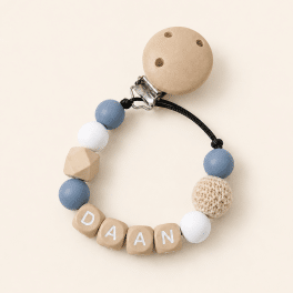 Speenkoord met naam ‘Daan' - Licht blauw / Donker blauw/ Grijs