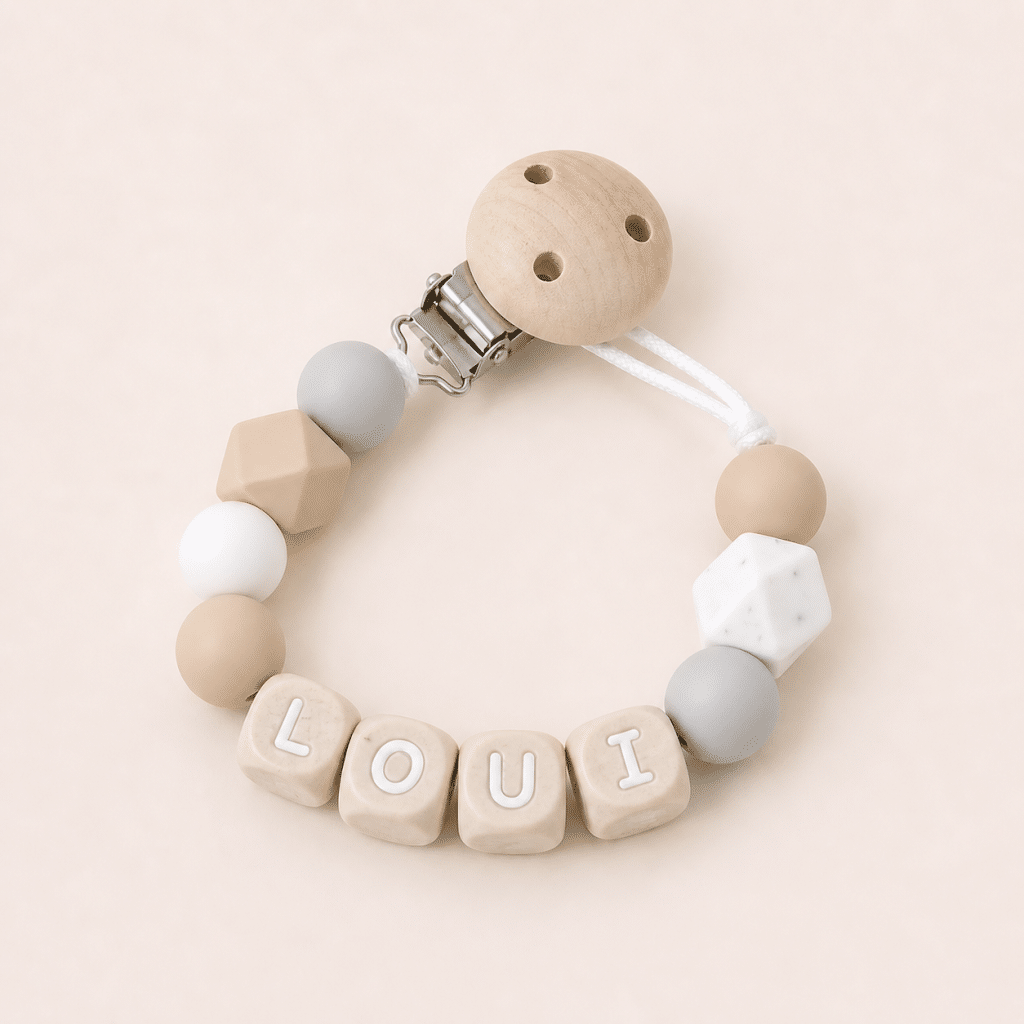 Speenkoord met naam ‘Loui’ - Beige / Natuur tinten