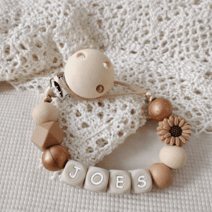 Speenkoord met naam 'Joes' - Brons / koffie / madelief