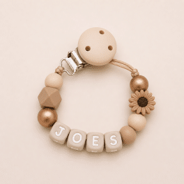 Speenkoord met naam 'Joes' - Brons / koffie / madelief