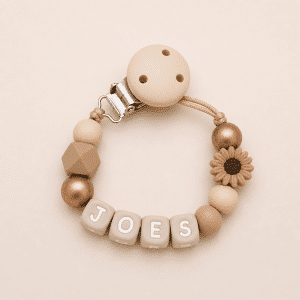 Speenkoord met naam 'Joes' - Brons / koffie / madelief