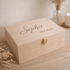 Houten bewaardoosje met naam – Gepersonaliseerde herinneringen box