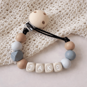 Speenkoord met naam ‘Jake’ - beige/ grijs/blauw