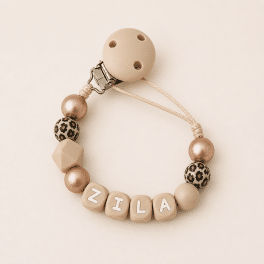 Speenkoord met naam ‘Zila’ - Rose goud/ beige / Leopard