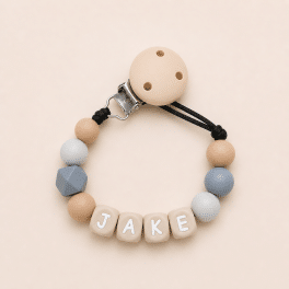 Speenkoord met naam ‘Jake’ - beige/ grijs/blauw