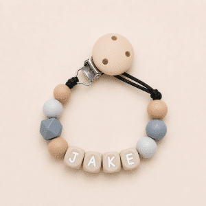 Speenkoord met naam ‘Jake’ - beige/ grijs/blauw
