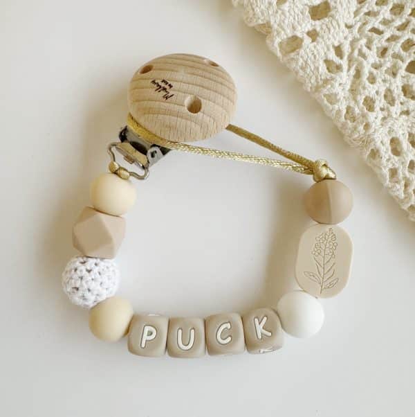 Speenkoord met naam ‘Puck’ - beige/zand