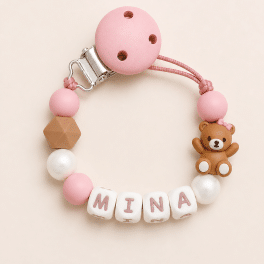 Speenkoord met naam ‘Mina’ - roze/beige/wit