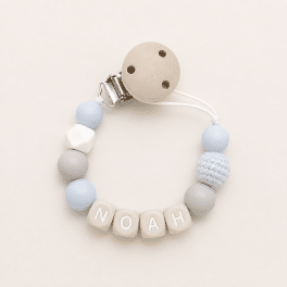 Speenkoord met naam ‘Noah’ - Baby blue/marmer wit/licht grijs