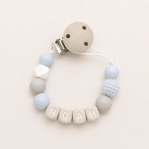 Speenkoord met naam ‘Noah’ - Baby blue/marmer wit/licht grijs