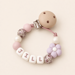 Speenkoord met naam ‘Jill’ - licht roze /roze/ Beige