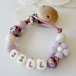 Speenkoord met naam ‘Jill’ - licht roze /roze/ Beige
