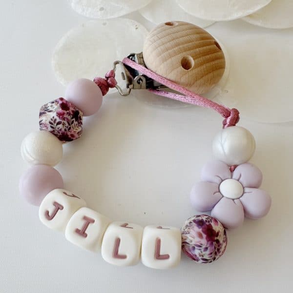 Speenkoord met naam ‘Jill’ - licht roze /roze/ Beige