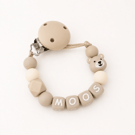Speenkoord met naam ‘Moos’ - Beige/zand/beertje