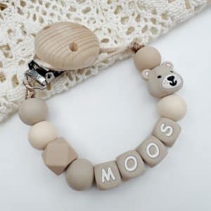 Speenkoord met naam ‘Moos’ - Beige/zand/beertje
