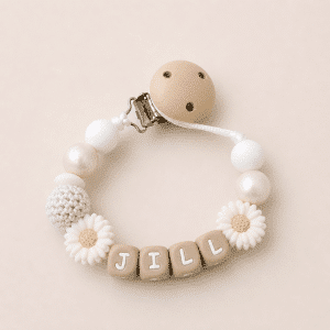 Speenkoord met naam ‘Joia’ - zand/goud/glitter