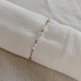 Armband RVS parel/gold grof