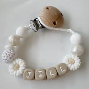 Speenkoord met naam ‘Joia’ - zand/goud/glitter