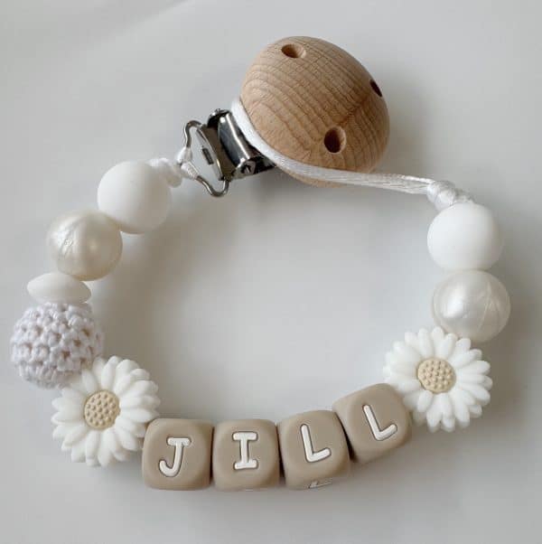 Speenkoord met naam ‘Joia’ - zand/goud/glitter