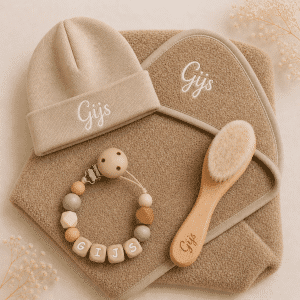 Kraamcadeau met naam - Cadeauset bruin €39.95