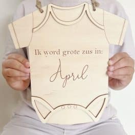 Aankondigingsbord romper hout - zus/broer zwangerschap