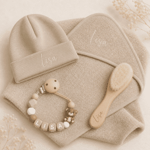 Kraamcadeau met naam - Cadeauset zand €40 badstof