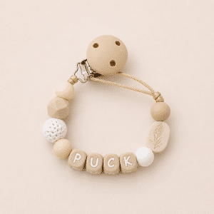 Speenkoord met naam ‘Puck’ - beige/zand