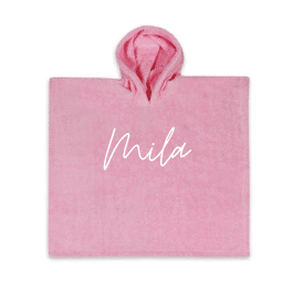 Bad poncho roze met naam