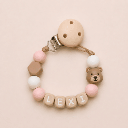 Speenkoord met naam ‘Lexi’ - Roze/Wit/Beertje