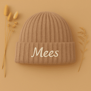 Muts taupe geborduurd met naam