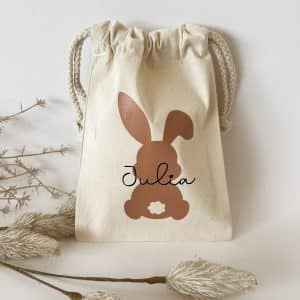 PAASZAKJE | Konijn + naam oud roze